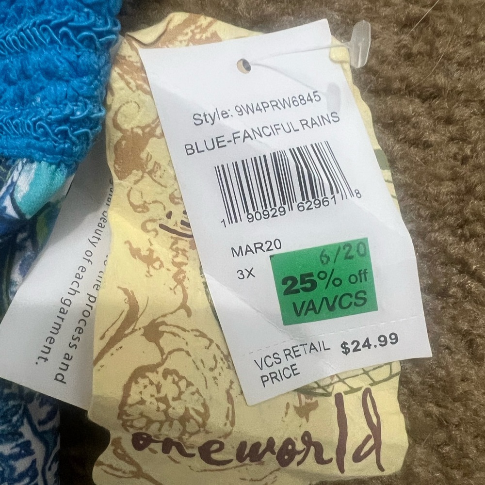 New / ONE WORLD Blue and Pink Patterned Wide-Leg Pants Plus Size 3X - Picture 3 of 11